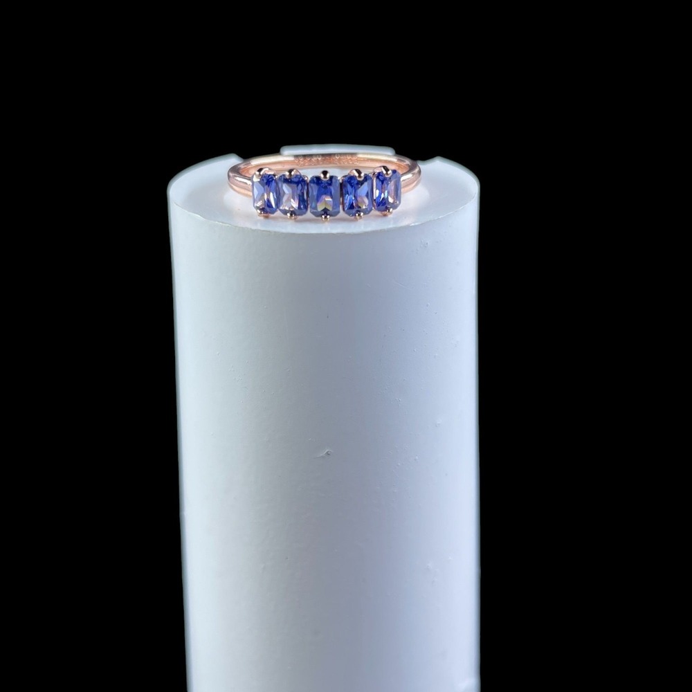 Rose Gold Colored Blue Gemstone Band Ring Elegant Romantic Stacking Anniversary - Picture 2 of 5